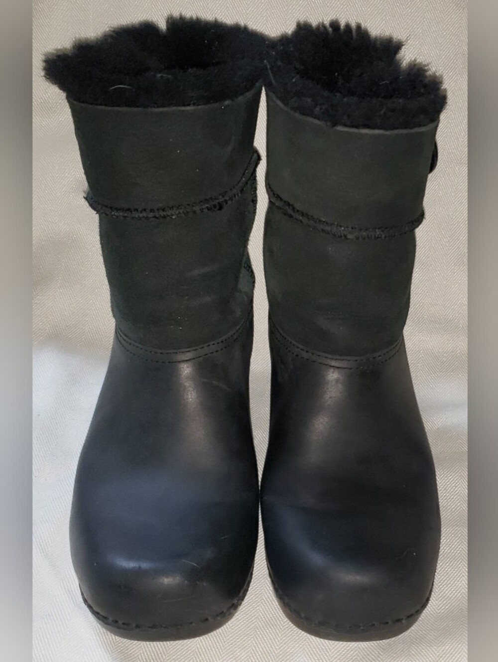 Dansko Stormy Size 37 Black Leather Ankle Boots Booties Sherpa Fur Cuff Trim